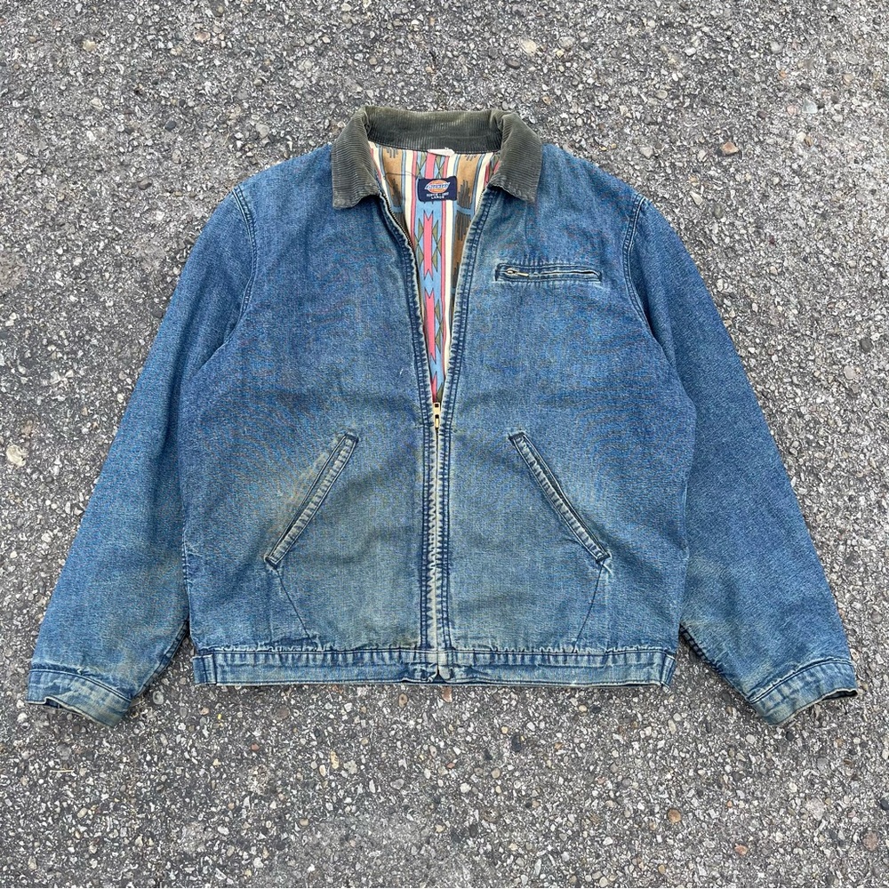 Vintage Dickies Aztec Lined Men's Blue Denim Jacket L USA